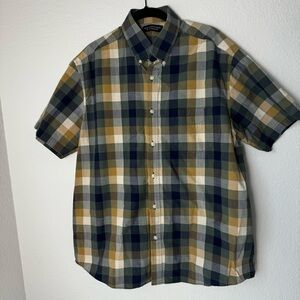 Roundtree & Yorke Men’s Casual Preppy Button Down Blue Green Gold Plaid, Size L